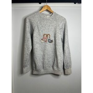 Vintage Gearing Up USA Made Crewneck Sweatshirt Embroidered Dolls Gray Medium